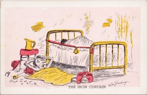 William Standing Comic The Iron Curtain Marriage Man Woman Sleeping Postcard H48