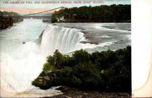 New York Niagara Falls American Fall and Suspension Bridge From Goat Island