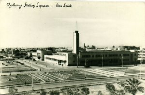 PC EGYPT, PORT SAID, RAILWAY STATION SQ, Vintage REAL PHOTO Postcard (b36054)