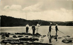 RPPC Postcard Men Fishing in Nahoon River, East London South Africa posted