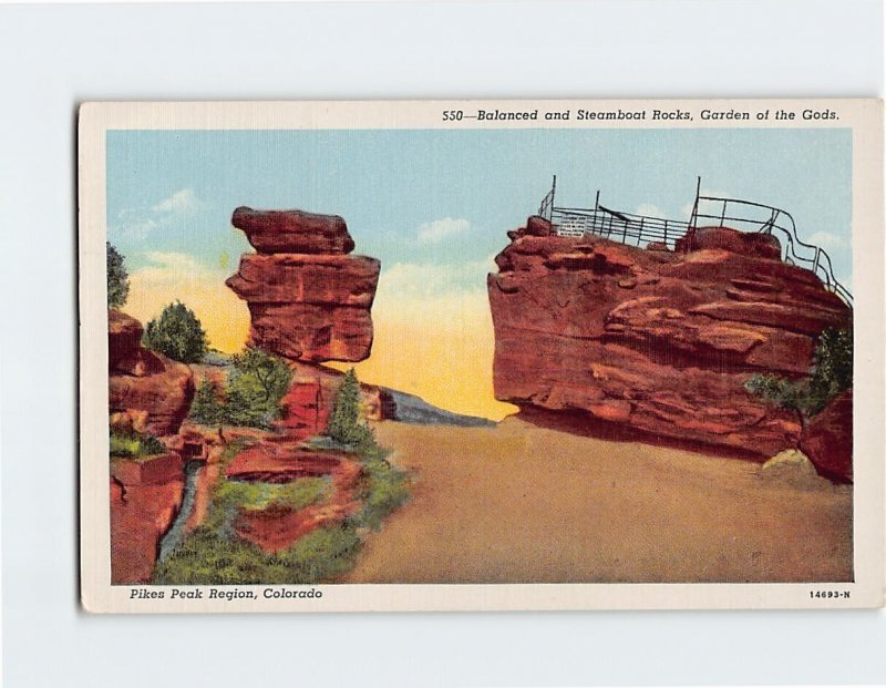 Postcard Balanced and Steamboat Rocks, Garden of the Gods, Colorado Springs, CO