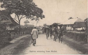 African Senegal Natives Returning From The Market Antique Postcard