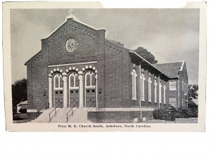 Vintage Postcard 1950 First M.E. Church South, Asheboro, North Carolina (NE)