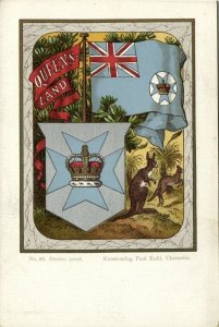 australia, QUEENSLAND, Coat of Arms, Flag (1900s) Patriotic Litho Postcard (3)