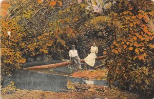 Grand Beach Michigan Pleasant Nook People on Log Vintage Postcard AA82953