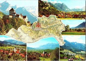 Multi-View Key Landmarks & Regional Map Liechtenstein 1960s Postcard