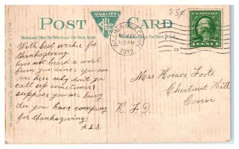 1912 American Thread Co. Mill No. 2 and High Chimney, Willimantic, CT Postcard