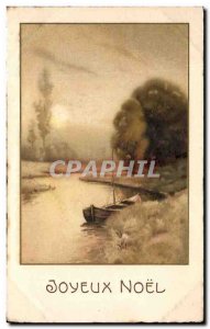 Old Postcard Merry Christmas Boat on the waterfront