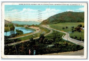1932 State Highway & Allegheny River Between Olean & Salamanca NY Postcard 