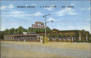 Gary IN Wilson's BBQ Barbecue Hwys 12 & 20 Linen Postcard