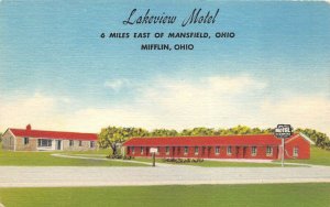 Mifflin Ohio 1950s Postcard Lakeview Motel near Mansfield