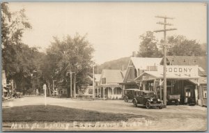 SAXTONS RIVER VT MAIN STREET SOCONY OIL SIGN ANTIQUE REAL PHOTO POSTCARD RPPC