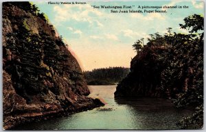 Picturesque Channel In San Juan Islands Puget Sound Washington WA Postcard