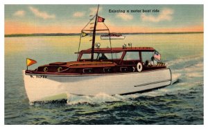 Enjoying a Motor Boat Ride Boat Postcard Posted 1940