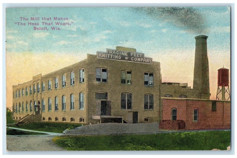 1914 Exterior Racine Feet Mill Makes Hose That Wears Beloit Wisconsin Postcard