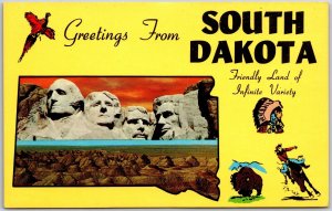 South Dakota, Mt. Rushmore, Friendly Land, Infinite Variety, Greetings, Postcard
