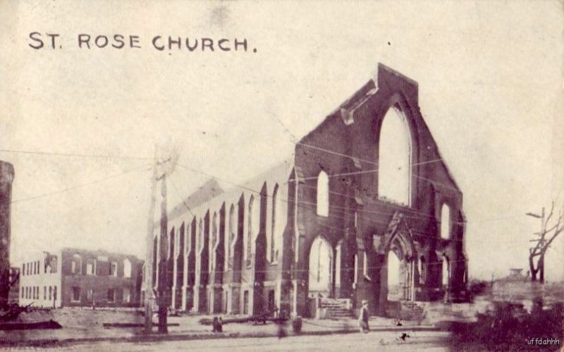 CHELSEA, MA RUINS OF ST ROSE CHURCH AFTER GREAT FIRE OF 1908 