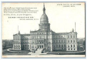 View Of State Capitol Of Michigan Building Lansing MI Advertising Postcard 