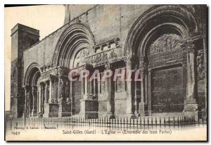 Postcard Old Saint Gilles Gard Church Together the three doors