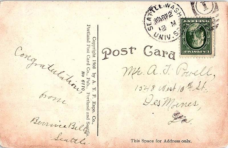 Postcard BUILDING SCENE Seattle Washington WA AJ1603