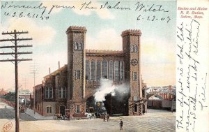 BOSTON & MAINE RAILROAD STATION SALEM MASSACHUSETTS TRAIN DEPOT POSTCARD 1907