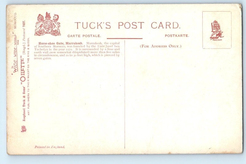 Marrakesh Morocco Postcard Horse Shoe Gate c1910 Unposted Oilette Tuck Art