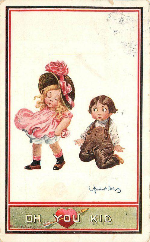 Artist Bernhardt Wall 1912 Valentine Oh You Kid hearts postcard 2162