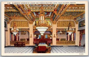 Caliente Mexico 1940s Postcard Interior Of Casino And Famous Gold Bar Hotel Agua