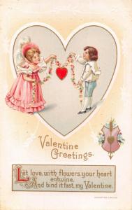 LET LOVE WITH FLOWERS YOUR HEART ENTWINE-VALENTINE GREETINGS POSTCARD 1910s