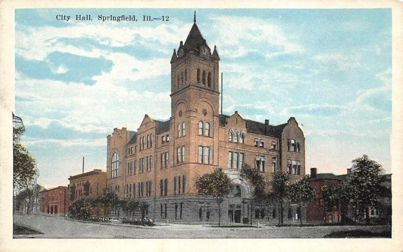 Springfield Illinois 1920s Postcard City Hall 