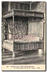 Old Postcard Musee des Arts Decoratifs carves wood bed