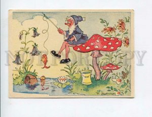 3145709 FISHING Gnome MUSHROOM amanita GOLDFISH by BETHREZ old