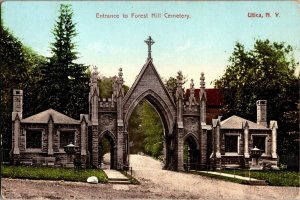 Entrance to Forest Hill Cemetery, Utica NY Vintage Postcard E43