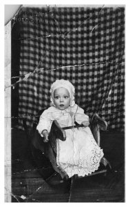 RPPC Postcard Baby in Wooden Rocking Horse Vintage - A5 