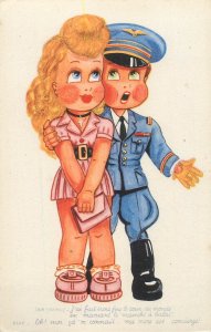 Comic drawn children couples uniforms French humor lot of 3 postcards