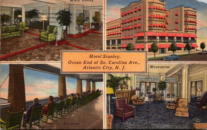 New Jersey Atlantic City Hotel Stanley Main Lobby Veranda and Mezzanine 1951