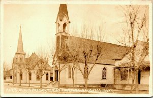 RPPC Methodist & Presbyterian Churches, Kalispell, Montana real photo Postcard