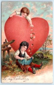 VALENTINE Greeting ~ TO MY VALENTINE ~ CUTE KIDS 1907  Embossed Postcard