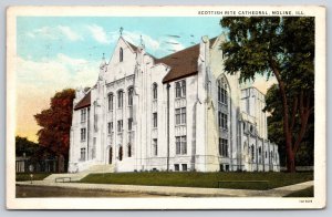 Moline IL~Scottish Rite Cathedral St View~Sunset~Gothic Revival~1939 Postcard