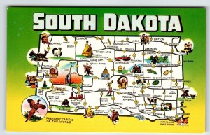 Postcard Greetings From South Dakota Map Chrome State Pheasant Capitol Of World