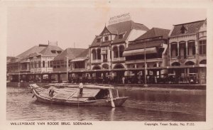 Willemskade Roode Brug Surabaya Indonesia Real Photo Old Postcard