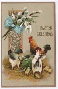 Chickens Chicks Hens Happy Easter Greetings 1910c embossed postcard