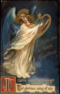 Christmas - Ethereal Angel Playing Harp c1910 Postcard