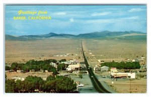 BAKER, CA California ~ Panorama of the TOWN in MOJAVE DESERT c1950s  Postcard