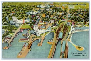 Aerial View Of Pensacola Navy Planes Over Pensacola Florida FL Vintage Postcard