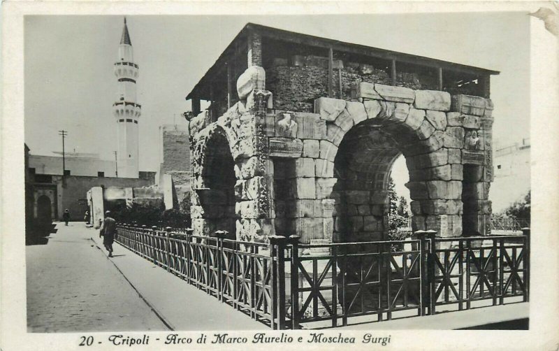 Libya Trioili Arco di Marco Aurelio e Moschea Gurgi mosque photo postcard