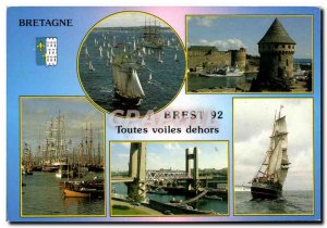 Modern Postcard Brest 92 All Sails Boat Outside