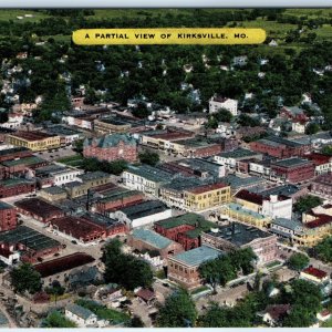 c1940s Kirksville MO City Downtown Birds Eye Aerial PC Partial View Railway A230