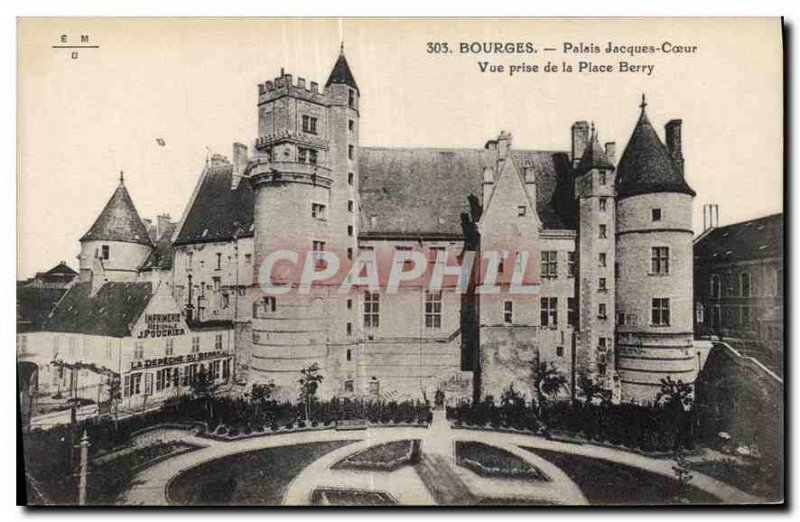 Old Postcard Bourges Palais Jacques Coeur View from the Square Berry