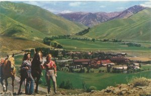 Sun Valley Idaho from Penny Mountain, Girls & Horses Aerial View Postcard Unused